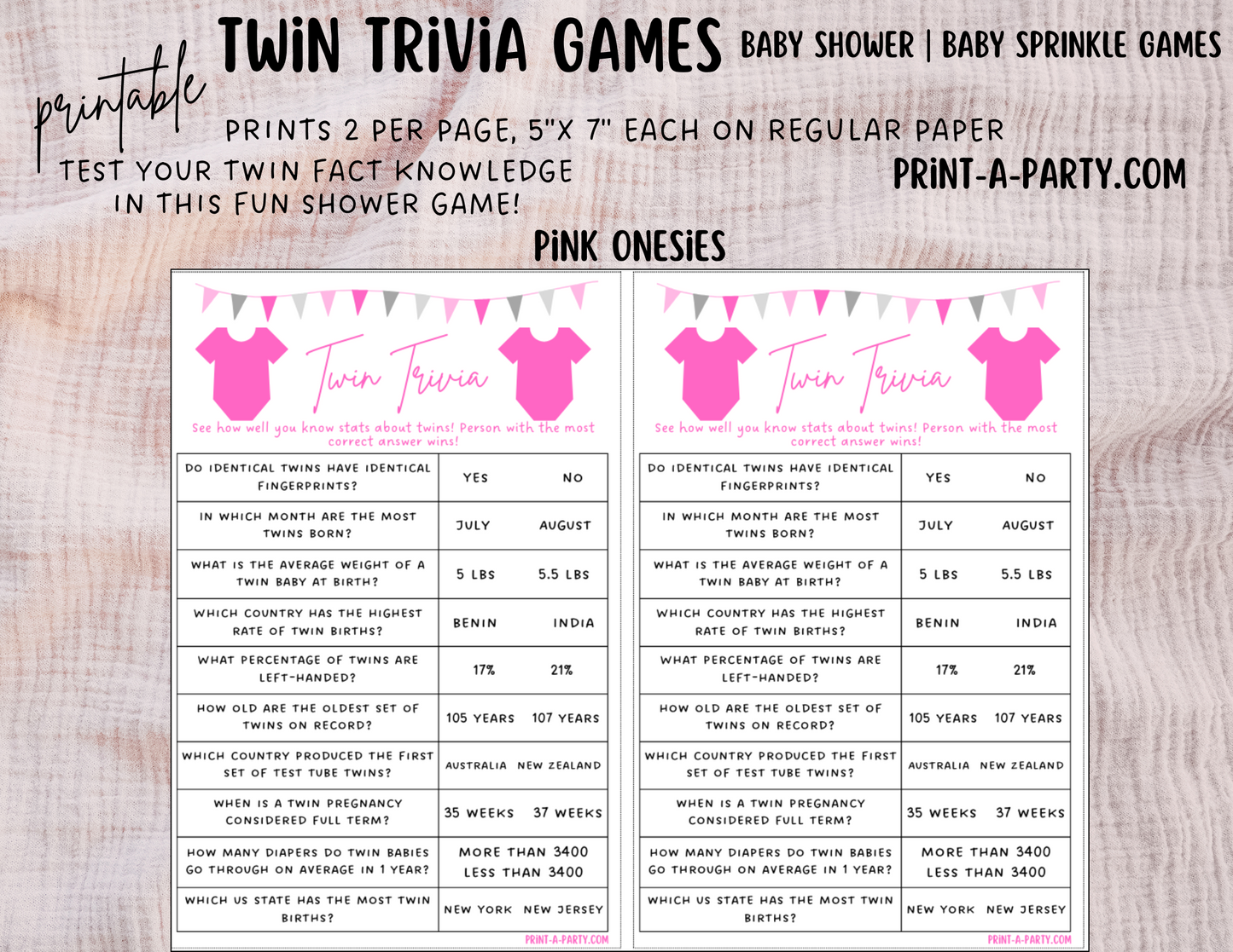 TWIN TRIVIA Game | PICK YOUR COLORS | GENDER NEUTRAL | TWIN GIRLS | TWIN BOYS | Twin Baby Shower Idea | Twin Baby Shower Activities - INSTANT DOWNLOAD