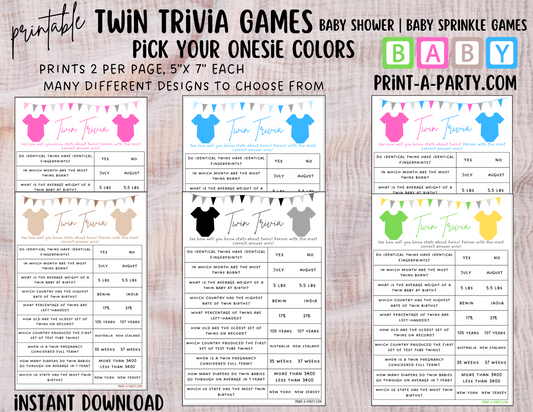 TWIN TRIVIA Game | PICK YOUR COLORS | GENDER NEUTRAL | TWIN GIRLS | TWIN BOYS | Twin Baby Shower Idea | Twin Baby Shower Activities - INSTANT DOWNLOAD