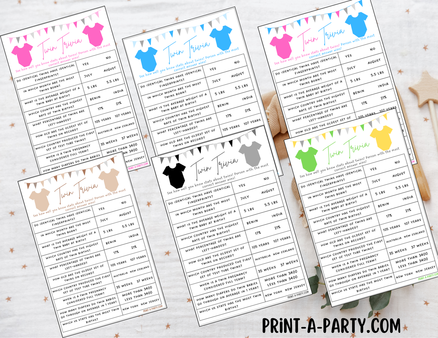 TWIN TRIVIA Game | PICK YOUR COLORS | GENDER NEUTRAL | TWIN GIRLS | TWIN BOYS | Twin Baby Shower Idea | Twin Baby Shower Activities - INSTANT DOWNLOAD