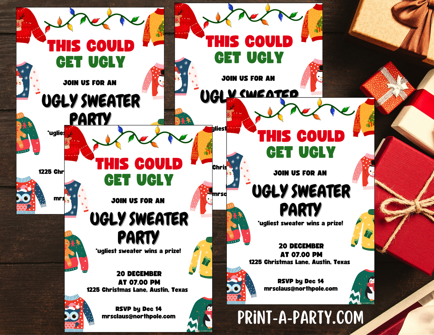 CHRISTMAS EDITABLE INVITATION: UGLY CHRISTMAS SWEATER PARTY INVITATION | Christmas Party Invite | Ugly Sweater Party