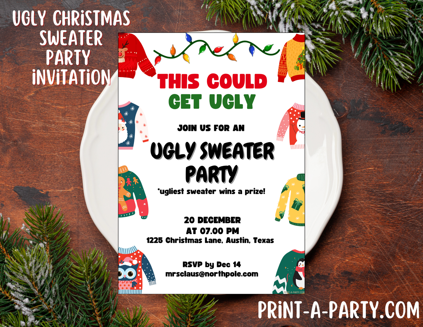 CHRISTMAS EDITABLE INVITATION: UGLY CHRISTMAS SWEATER PARTY INVITATION | Christmas Party Invite | Ugly Sweater Party