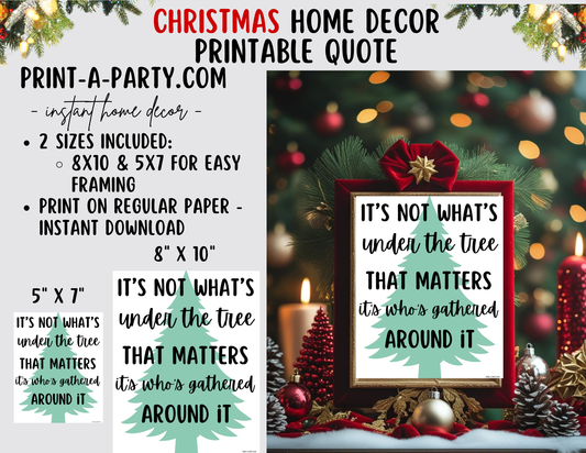 IT'S NOT WHAT'S UNDER THE TREE THAT MATTERS, IT'S WHO'S GATHERED AROUND IT Printable Sign l Holiday Wall Art | Christmas Quote Word Art | 8x10 and 5x7 Instant Download