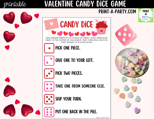Valentine's Day Candy Dice Game Printable – Party & Classroom