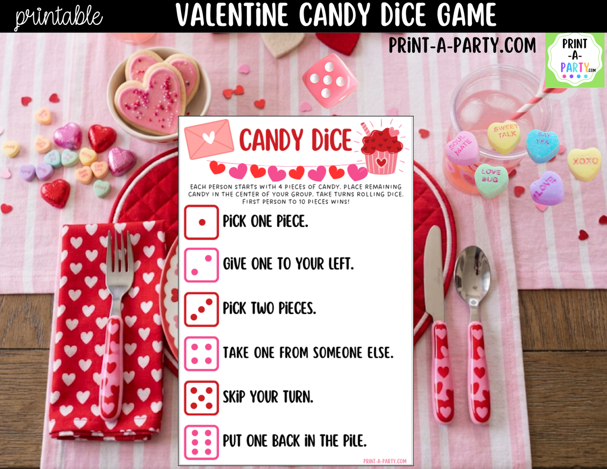 Valentine's Day Candy Dice Game Printable – Party & Classroom