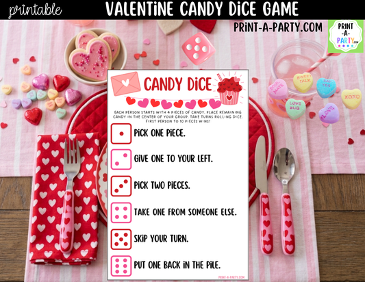 Valentine's Day Candy Dice Game Printable – Party & Classroom