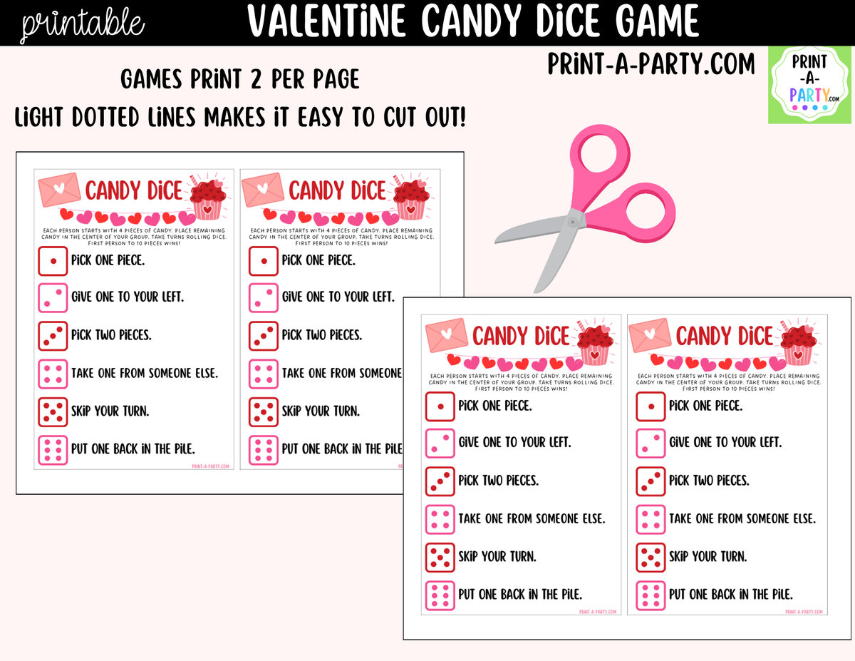 Valentine's Day Candy Dice Game Printable – Party & Classroom