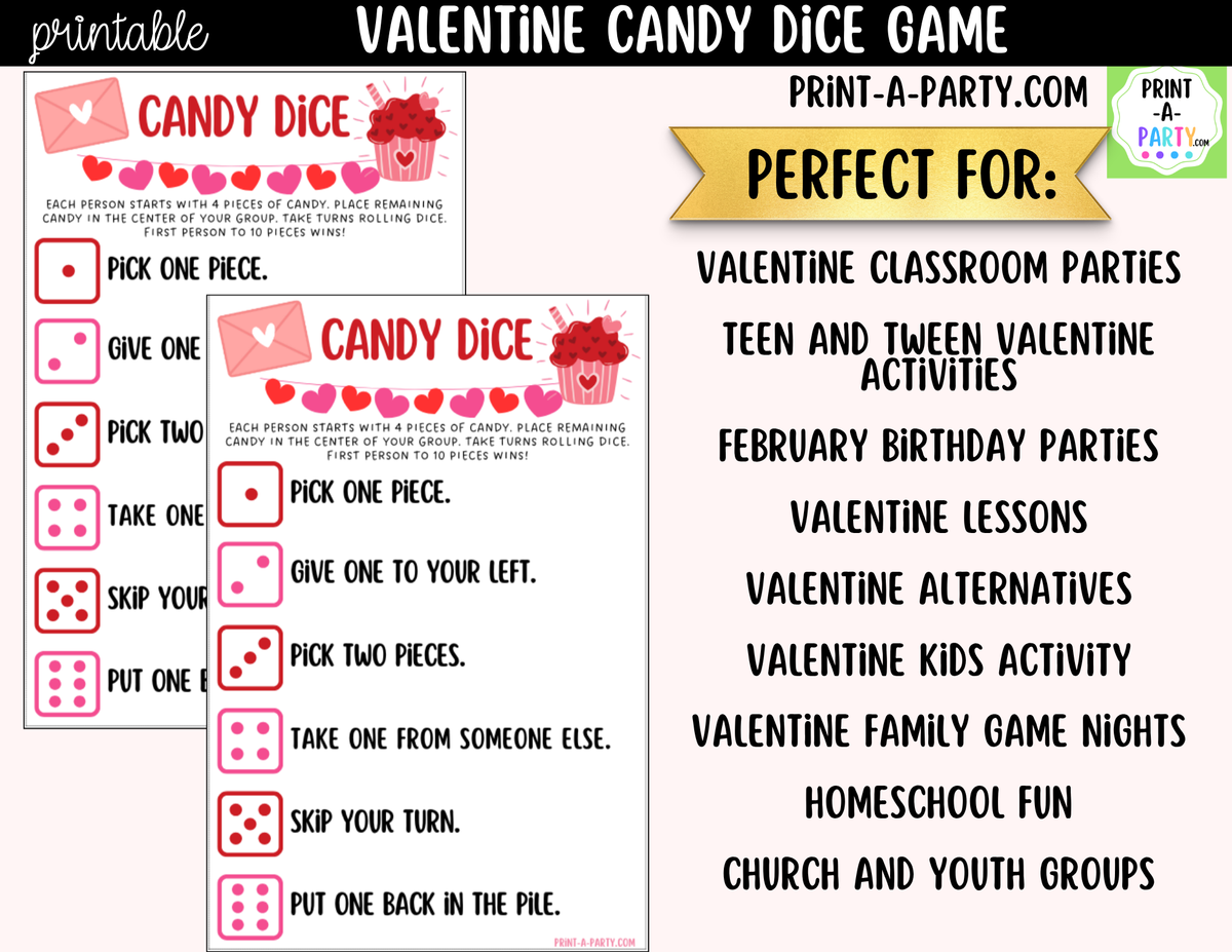 Valentine's Day Candy Dice Game Printable – Party & Classroom