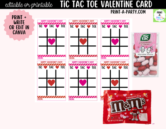 Tic Tac Toe Valentine Card Printable – Editable Canva Option