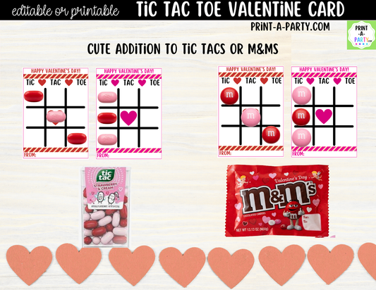 Tic Tac Toe Valentine Card Printable – Editable Canva Option