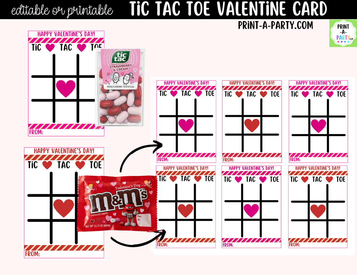 Tic Tac Toe Valentine Card Printable – Editable Canva Option