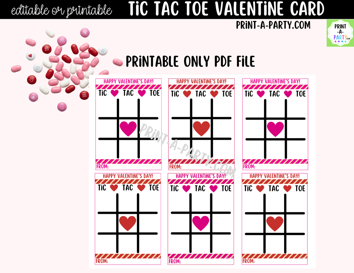 Tic Tac Toe Valentine Card Printable – Editable Canva Option
