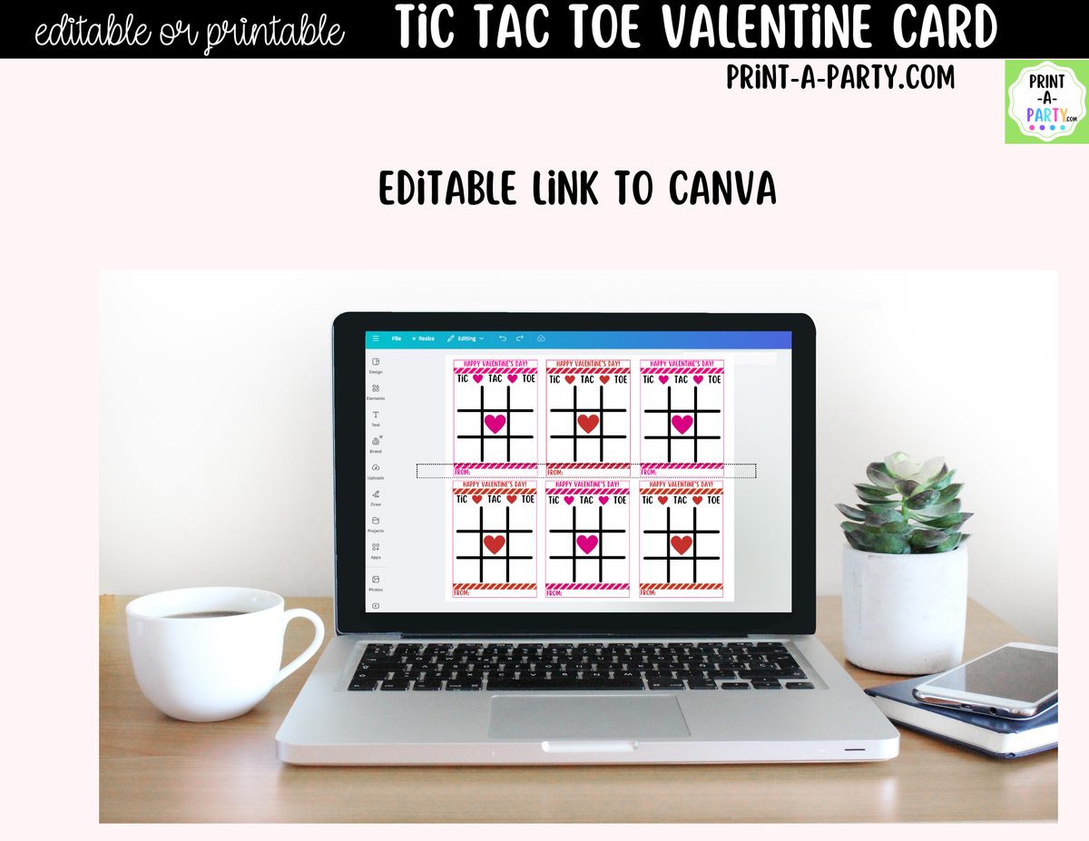 Tic Tac Toe Valentine Card Printable – Editable Canva Option