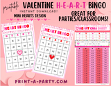 BINGO: Valentine Bingo | Mini Hearts Bingo | Classrooms | Parties | Birthday | 30, 40, or 50 cards - INSTANT DOWNLOAD