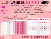 BINGO: Valentine Bingo | Mini Hearts Bingo | Classrooms | Parties | Birthday | 30, 40, or 50 cards - INSTANT DOWNLOAD