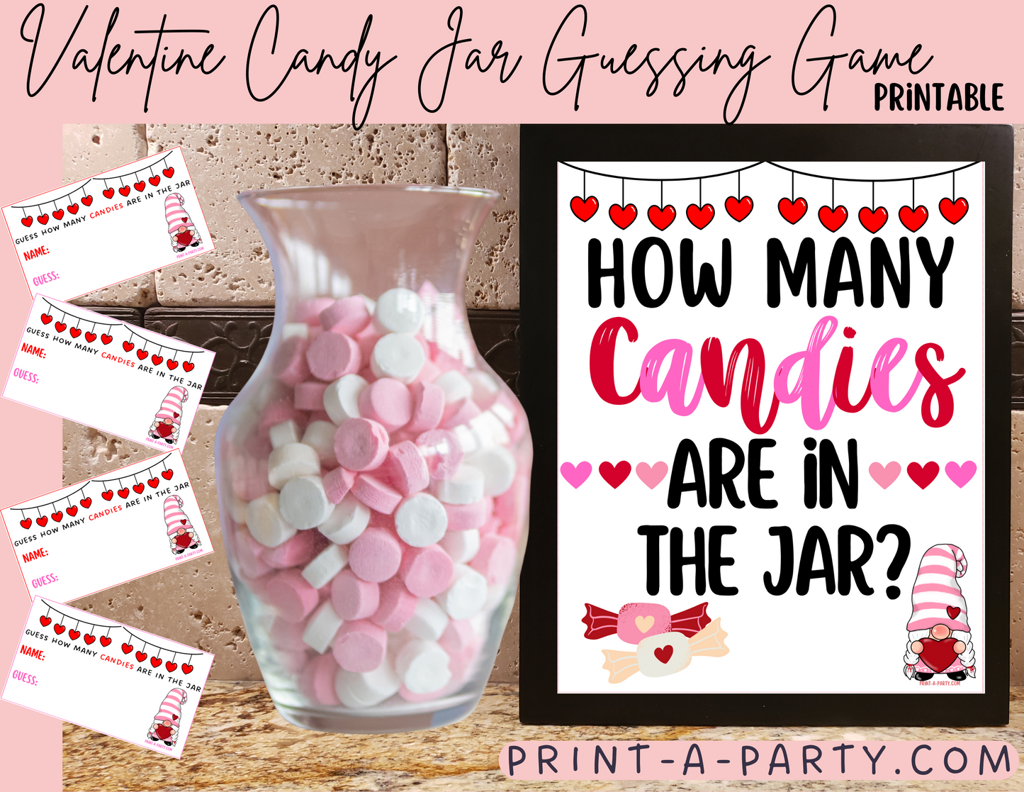 CANDY JAR GUESSING GAME - VALENTINE'S DAY | How many candies in jar | Valentine Party DIY | Valentine Activity | Valentine Party Idea | Printable