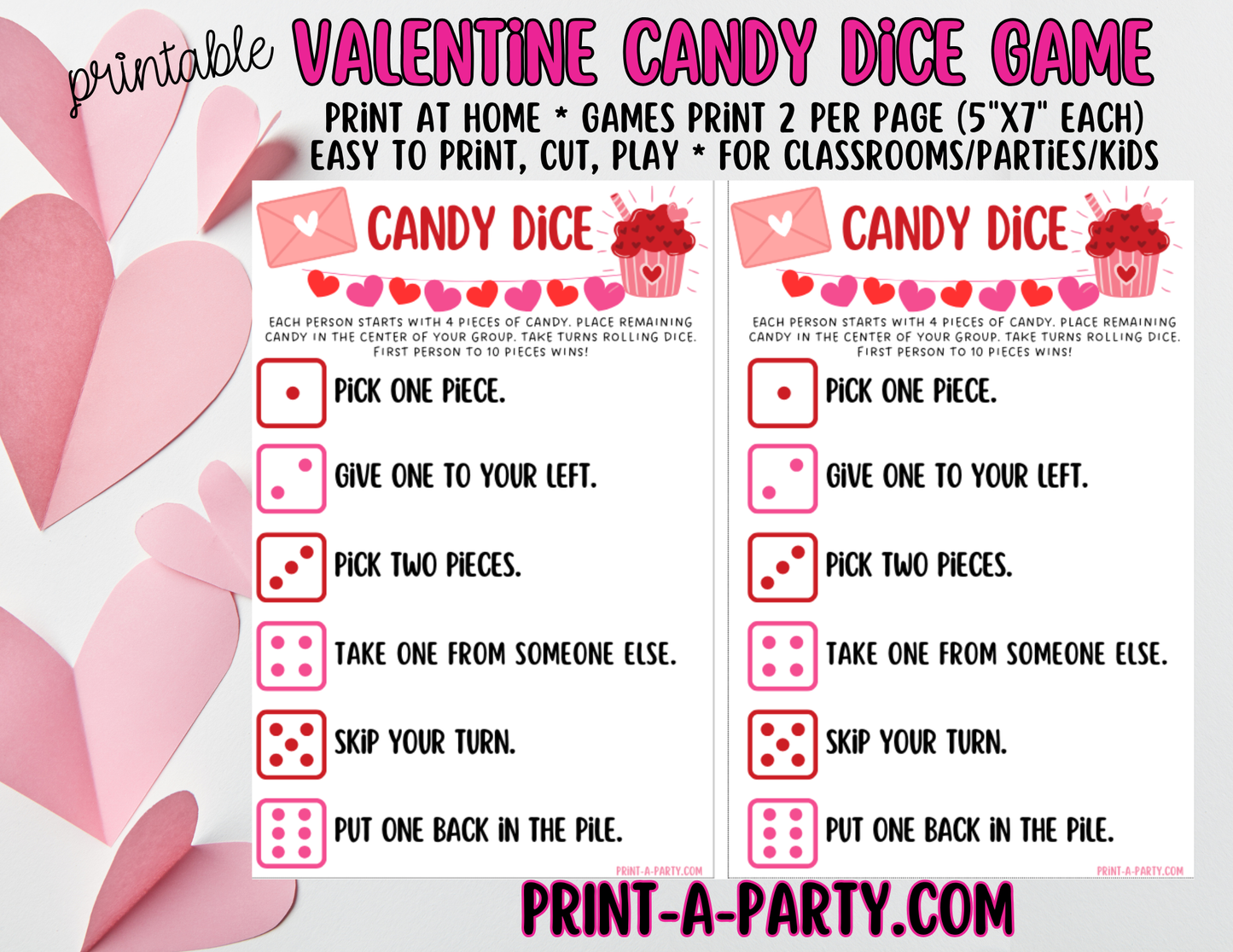DICE GAME: Valentine Dice Candy Game Printable - Fun Candy Activity for Classroom and Party