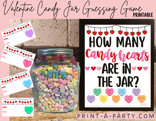 CANDY JAR GUESSING GAME - VALENTINE'S DAY Conversation Hearts | How many candy hearts in jar | Valentine Party DIY | Valentine Activity | Valentine Party Idea | Printable