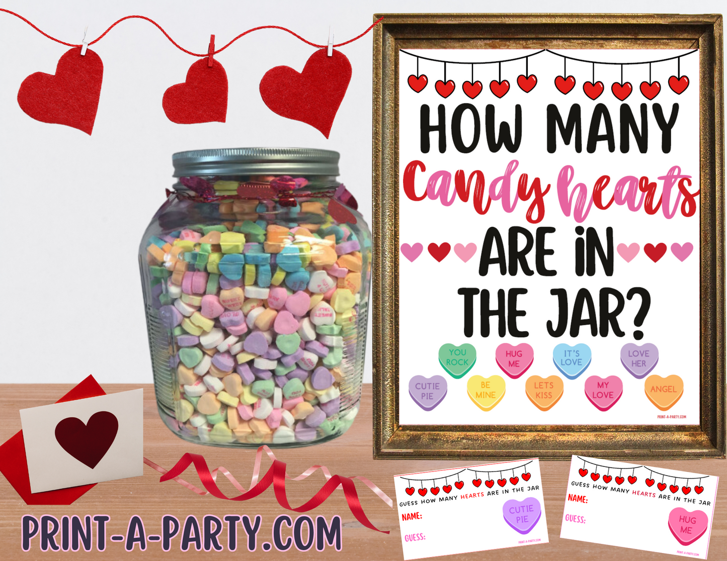 CANDY JAR GUESSING GAME - VALENTINE'S DAY Conversation Hearts | How many candy hearts in jar | Valentine Party DIY | Valentine Activity | Valentine Party Idea | Printable