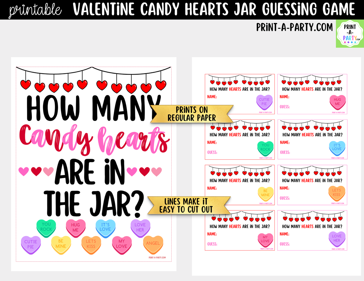 Valentine Conversation Hearts Jar Guessing Game Printable
