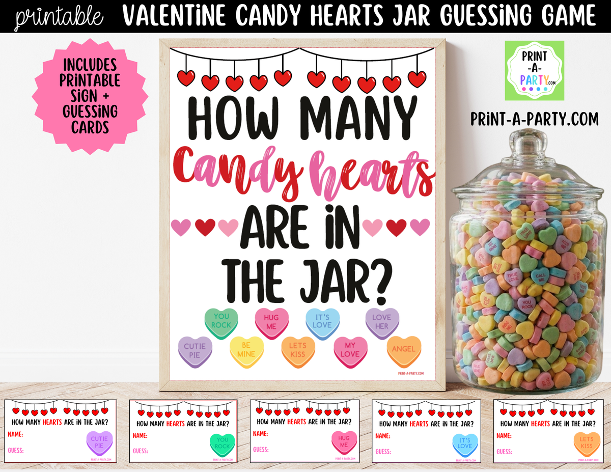 Valentine Conversation Hearts Jar Guessing Game Printable