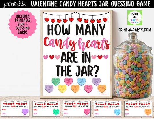 Valentine Conversation Hearts Jar Guessing Game Printable