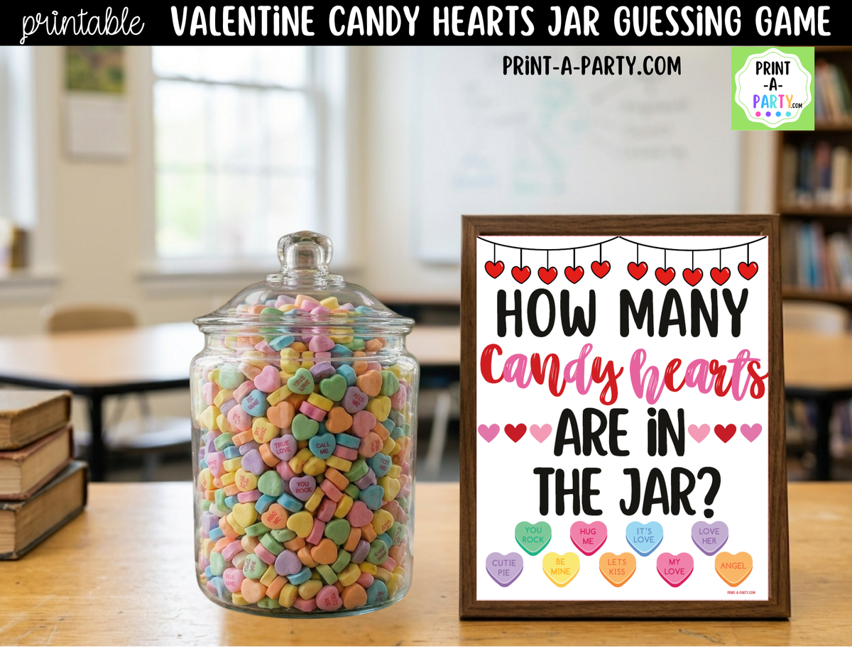 Valentine Conversation Hearts Jar Guessing Game Printable