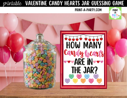 Valentine's Day Conversation Hearts Jar Game Printable Sign (8x10) & Guessing Cards for parties