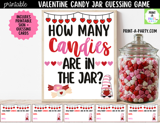 Valentine Candy Jar Guessing Game Printable Sign & Cards