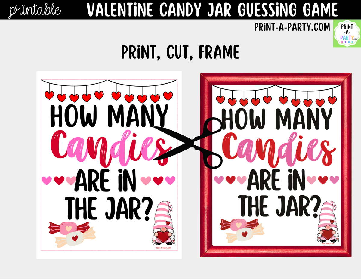 Valentine Candy Jar Guessing Game Printable Sign & Cards