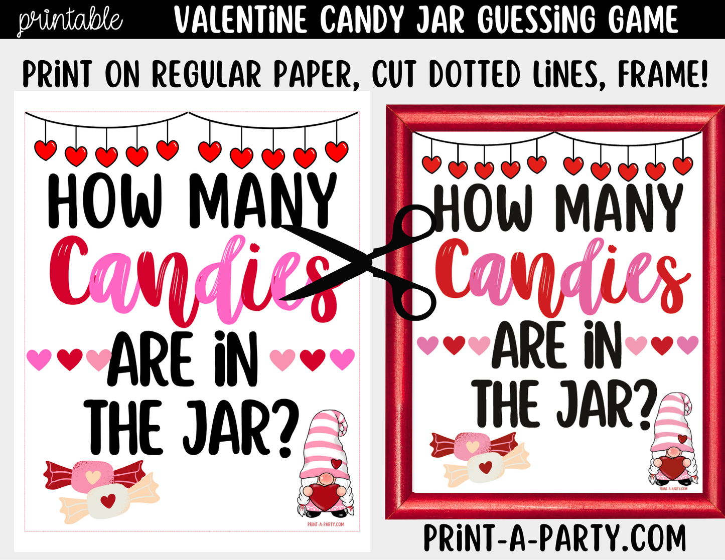Valentine's Day Candy Jar Game Printable Sign (8x10) & guessing cards for parties and events