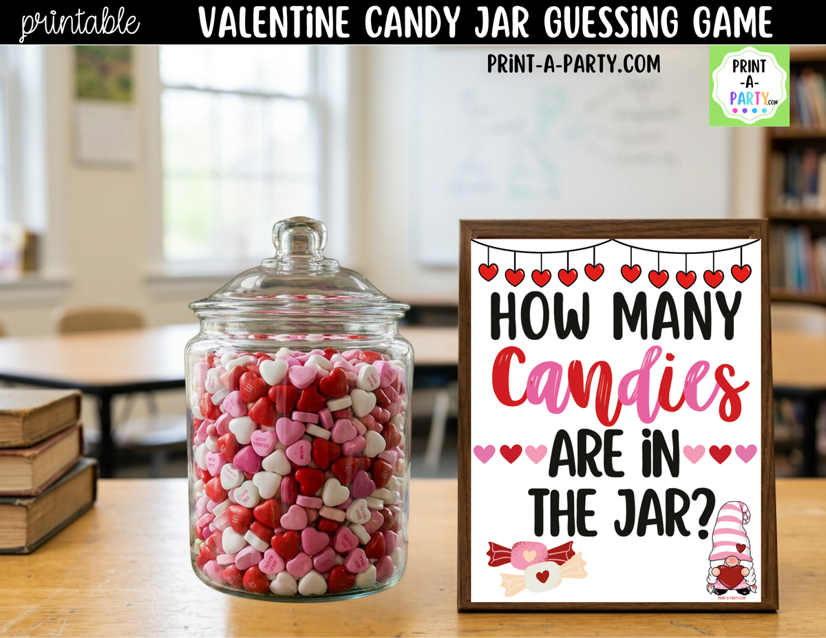 Valentine Candy Jar Guessing Game Printable Sign & Cards