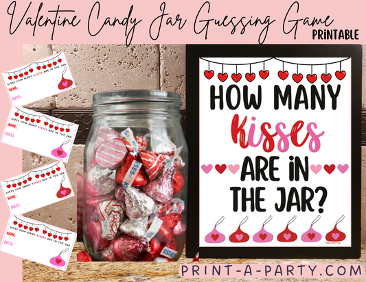 CANDY JAR GUESSING GAME - VALENTINE'S DAY Chocolate Kisses | How many kisses in jar | Valentine Party DIY | Valentine Activity | Valentine Party Idea | Printable