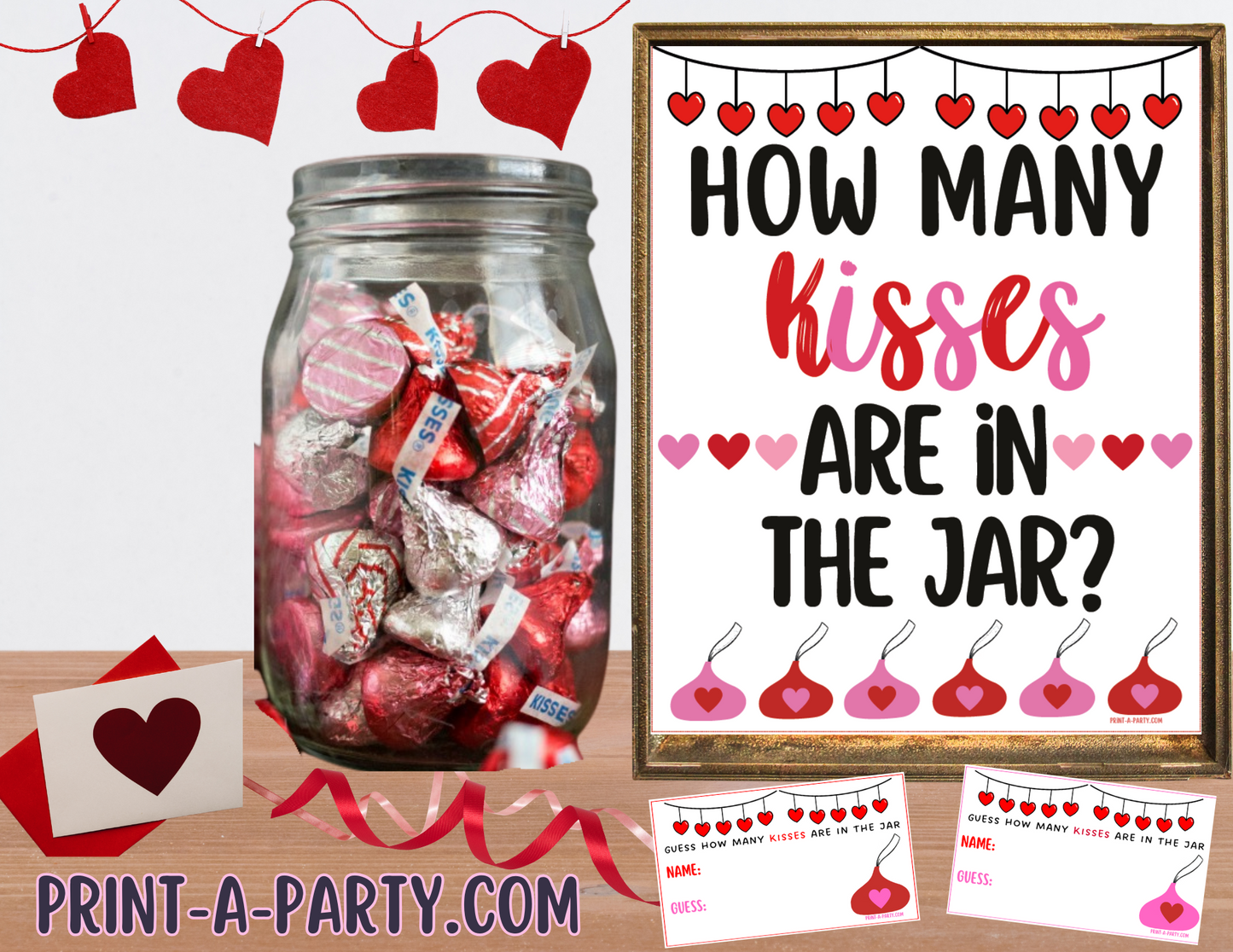 CANDY JAR GUESSING GAME - VALENTINE'S DAY Chocolate Kisses | How many kisses in jar | Valentine Party DIY | Valentine Activity | Valentine Party Idea | Printable