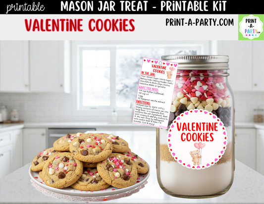 Valentine's Day Cookies in a Mason Jar Gift Printable Kit - Labels, Tag, Recipe & Instructions