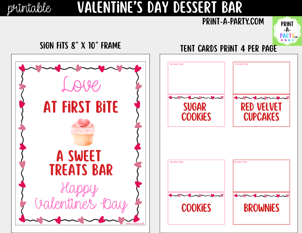 Valentine's Day Dessert Bar Sign & Tent Cards Printable