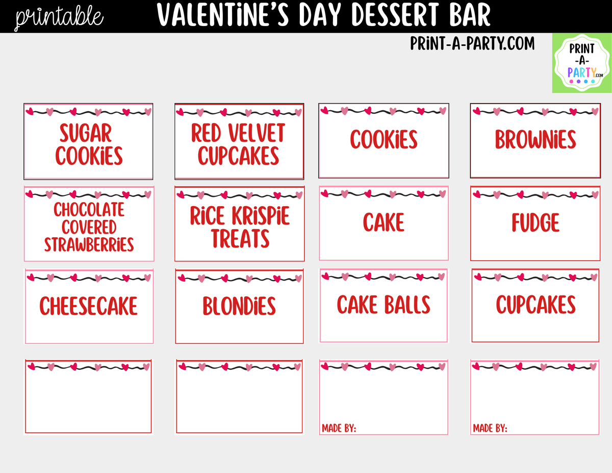 Valentine's Day Dessert Bar Sign & Tent Cards Printable