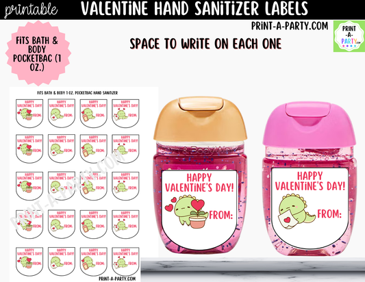 Valentine Dinosaur Hand Sanitizer Labels Printable