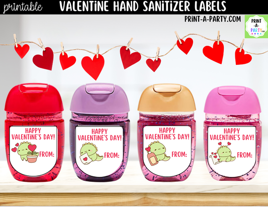 Valentine Dinosaur Hand Sanitizer Labels Printable