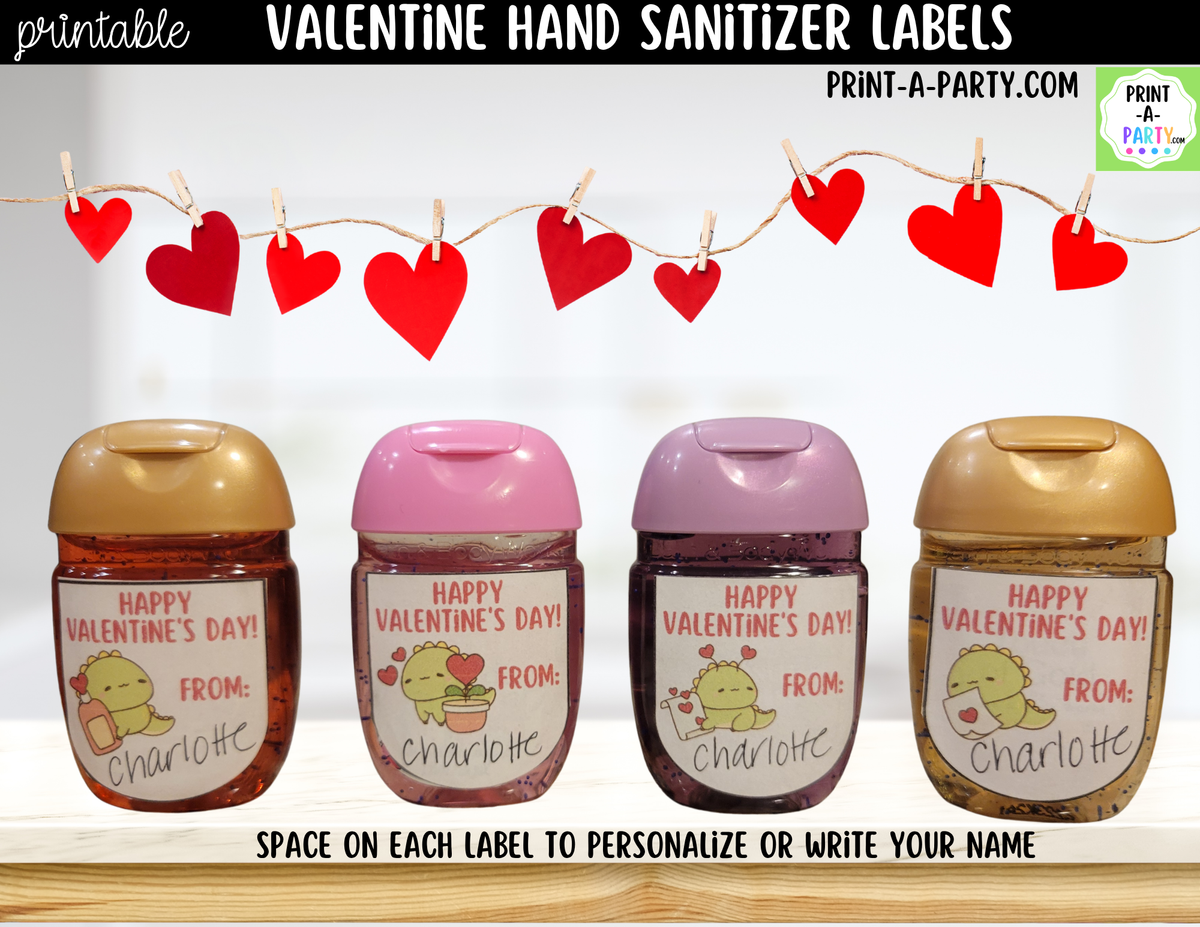 Valentine Dinosaur Hand Sanitizer Labels Printable