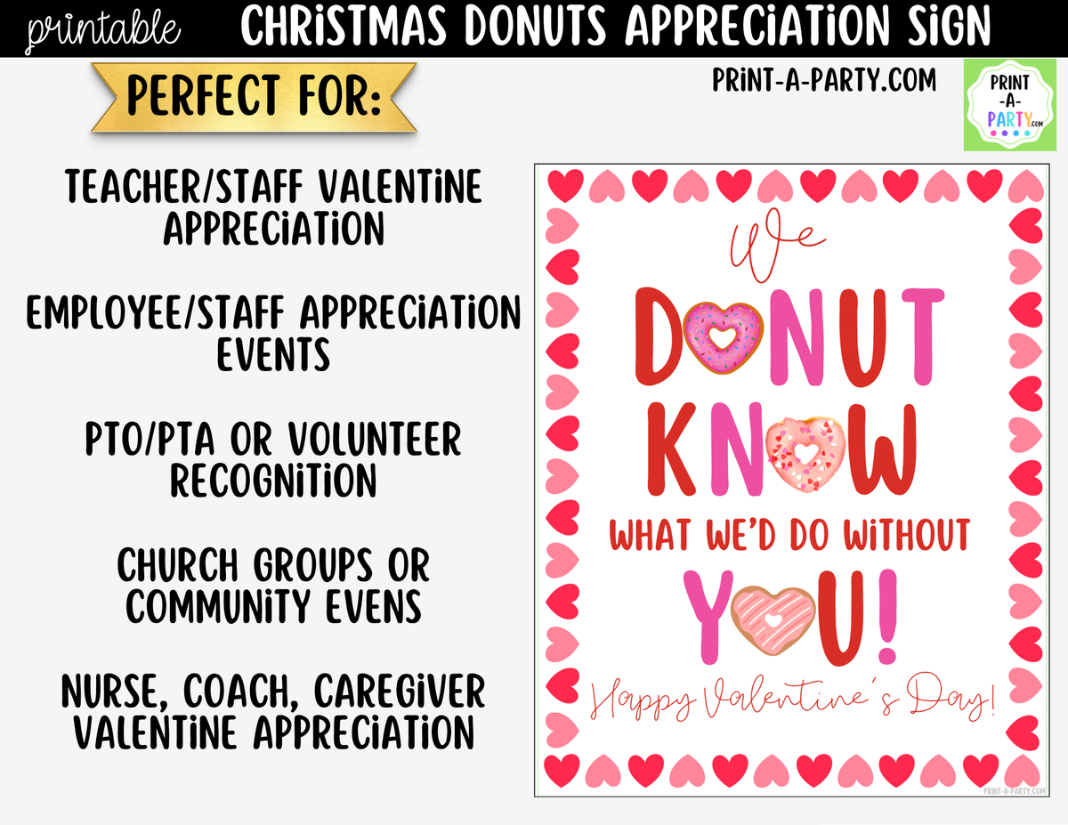 Valentine's Day Donut Appreciation Sign Printable – 8x10