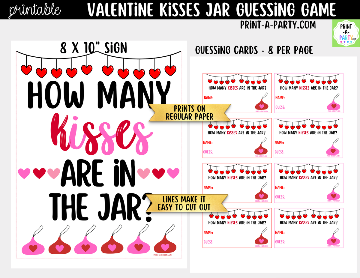 Valentine Chocolate Kisses Jar Guessing Game Printable