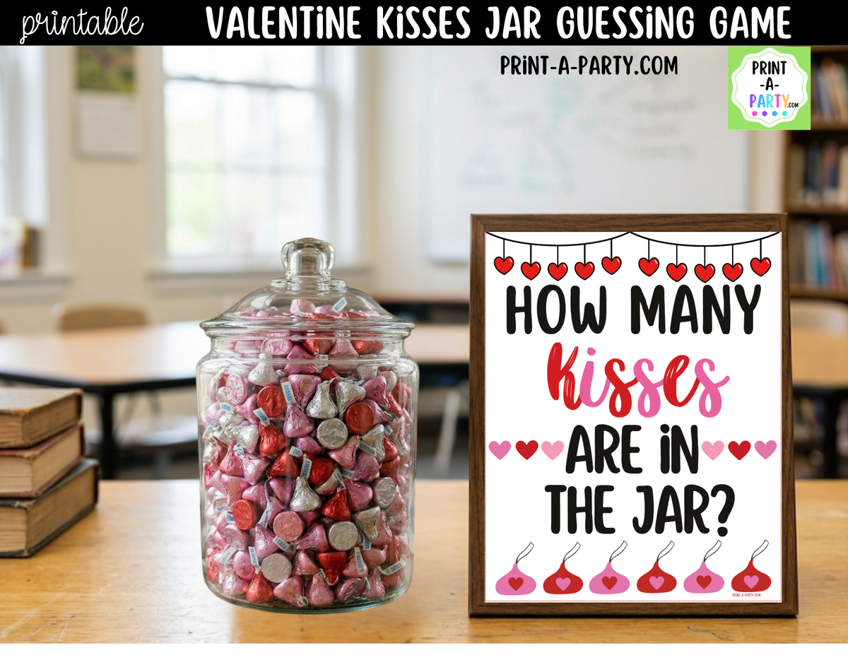 Valentine Chocolate Kisses Jar Guessing Game Printable