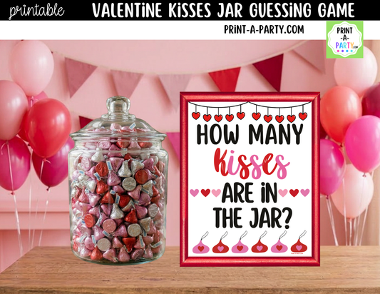 Valentine's Day Chocolate Kisses Jar Game Printable Sign (8x10) & Guessing Cards for Parties and Decor