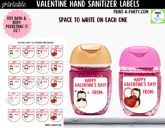 Valentine Penguin Hand Sanitizer Labels Printable