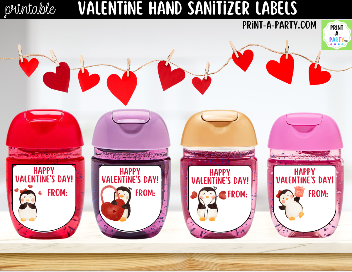 Valentine Penguin Hand Sanitizer Labels Printable