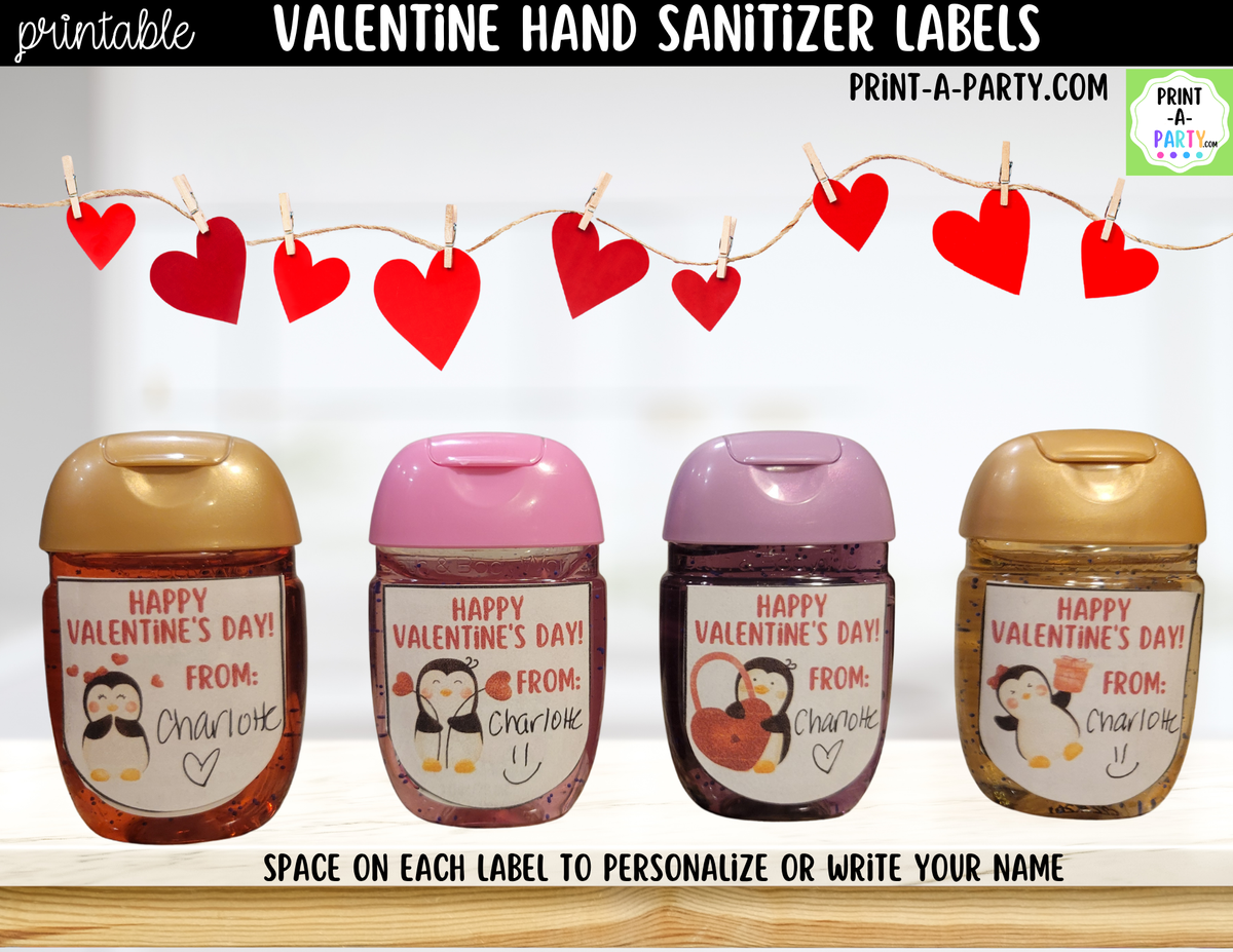 Valentine Penguin Hand Sanitizer Labels Printable