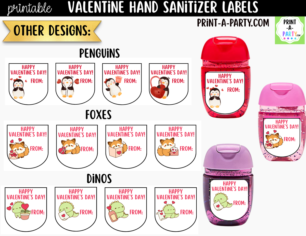 Valentine Penguin Hand Sanitizer Labels Printable