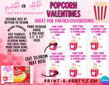 Valentine EDITABLE TEMPLATE: POPCORN VALENTINE CARD - EDITABLE PRINTABLE | Valentine's Day Party | Kid's Valentines | Valentine Popcorn