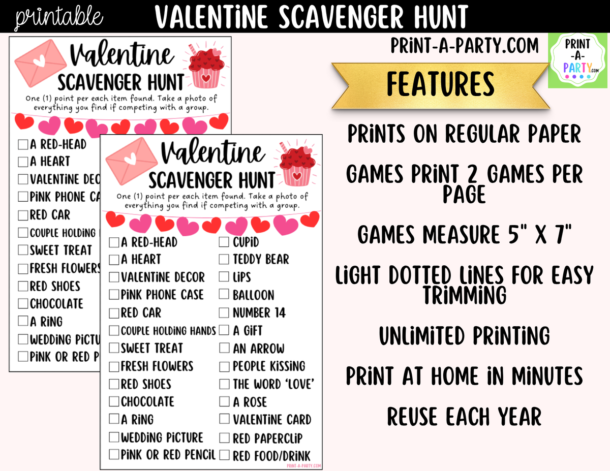 Valentine's Day Scavenger Hunt Printable Game for Kids