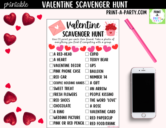Valentine's Day Scavenger Hunt Printable Game for Kids